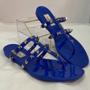 Valentino Garavani Rockstud Jelly Sandals Blue Electric PVC Slides 38